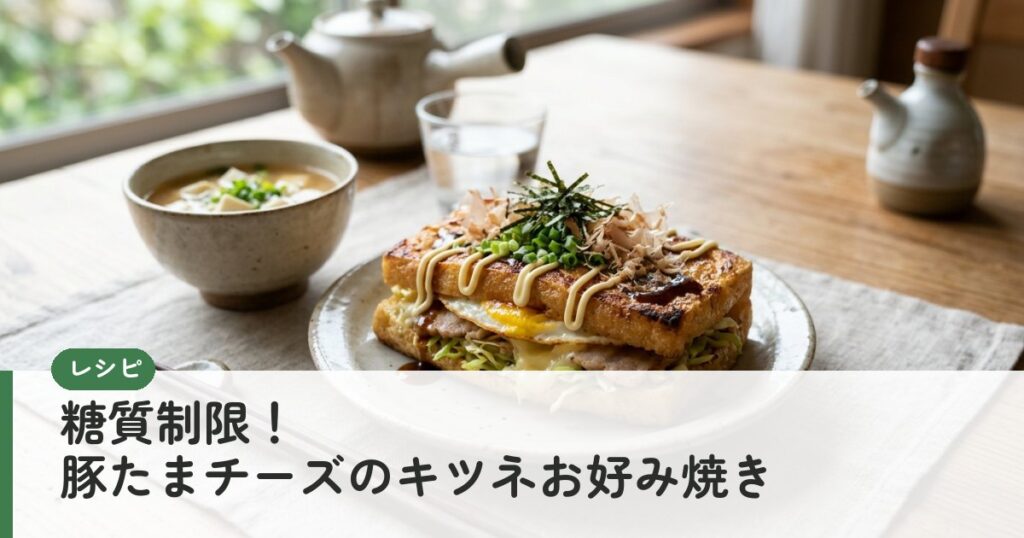 糖質制限！豚たまチーズのキツネお好み焼き
